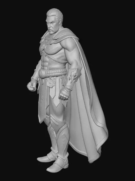 3D model for “Bulgarian superhero standing in heroic pose, muscular athletic body, wearing armor inspired by traditional Bulgarian motifs (embroidered patterns, Thracian symbols), futuristic metallic accents, flowing cape in white, green, and red, strong jawline, intense glowing eyes, dramatic lighting, photorealistic 3D render, ultra-detailed, high-resolution model, perfect for 3D printing, sharp edges, clear silhouette, epic fantasy style.”