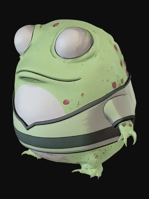3D model for Chubby Green Alien in a Striped Shirt
