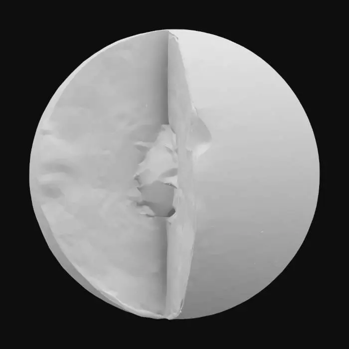 3D model for gere uma imagem realista de um globo terrestre partido ao meio, quero que mostre as camadas da terra (crosta, manto, etc)