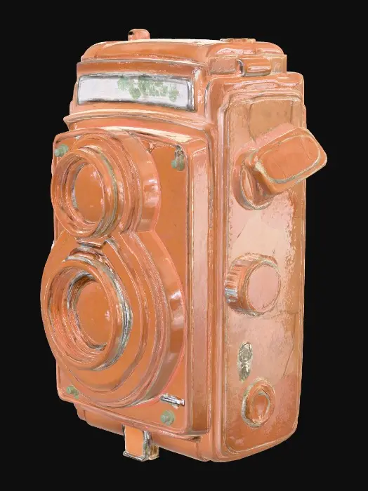 3D model for Model a **handheld vintage camera** (1950s style) with mechanical dials, leather wrap, and glass lens elements. Photoreal stylization: worn leather, polished chrome, dust in crevices. Polycount: 8–16k. Textures: 4K PBR, separate layered roughness/metal masks. Provide interior shutter opening mechanic as animation (1s), and editable decal layer for brand plate. Deliverables: OBJ high poly, FBX game mesh, baked maps, and a polished thumbnail (studio HDRI). Tag: #photoreal #prop #vintage