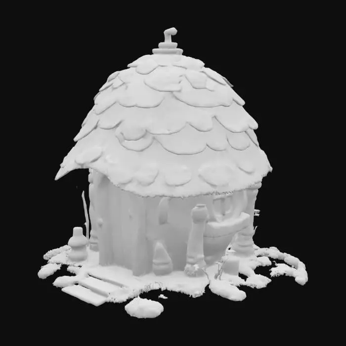 3D model for illustration style very detailed fairy house, spherical made from wood, very rustic, some moss, lichen, beautiful, fantasy, forest, ancient, wonderful, pixie dust, adventure
