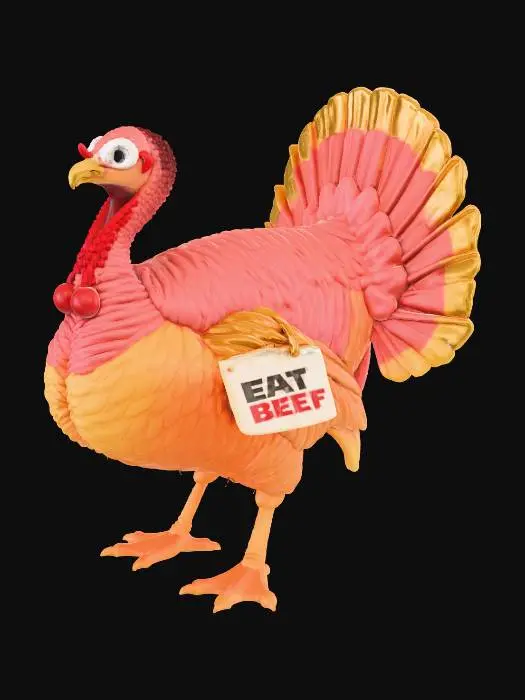 3D model for Hyperrealistic Turkey with the sign on her wing "EAT BEEF". , #Thanksgiving#