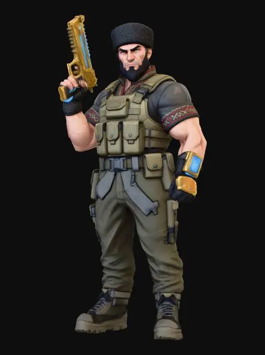 3D model for Аутентичный Чеченец в стиле Overwatch 2 с золотым пистолетом