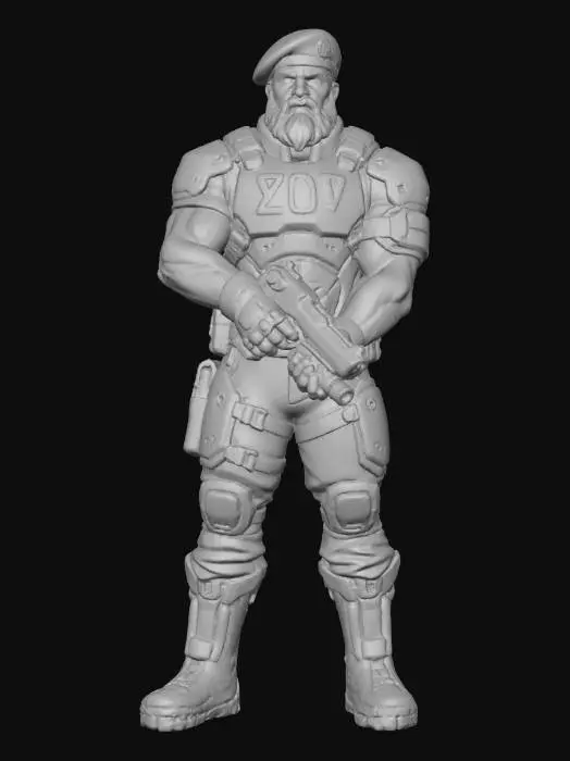 3D model for Чеченец в стиле Overwatch 2 с золотым пистолетом. С надписью ZOV на груди