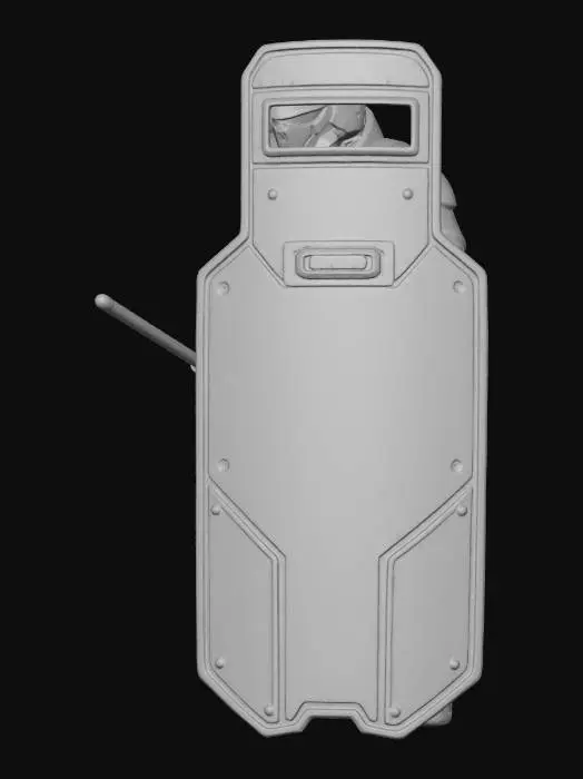 3D model for Полицейский Во вселенной киберпанка,в полицейской форме, в боевой стойке с полицейским ростовым щитом.