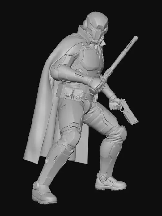 3D model for Супер заряженный полицейский в стилистике киберпанка, в боевой стойке с оружием