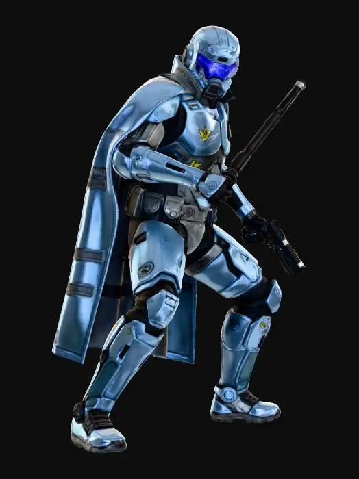 3D model for Супер заряженный полицейский в стилистике киберпанка, в боевой стойке с оружием