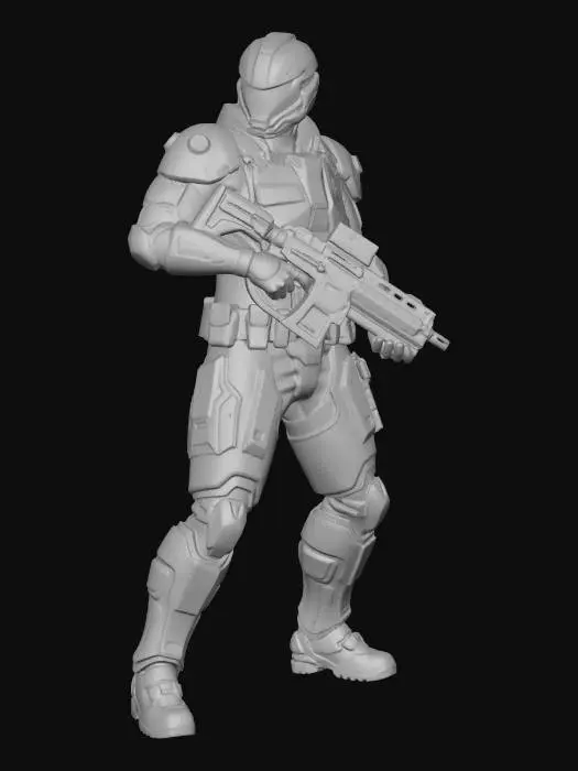 3D model for Полицейский Во вселенной киберпанка,в полицейской форме, в боевой стойке с большим пистолетом или автоматом. с надписью на груди "NCPD". Киберпанковый фон