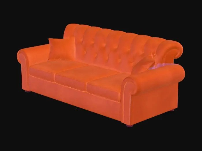 3D model for Orange Velvet Sofa on Purple Backdrop