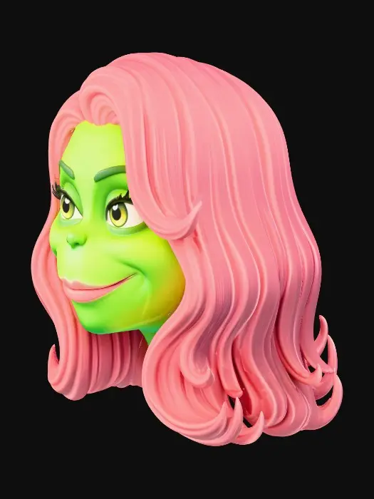 3D model for faz a cabeça da Grinchfeminina e sexy pele mais lisa, sem mostrar dentes, sem pescoço, sem o gorro de natal e cabelo cor de rosa