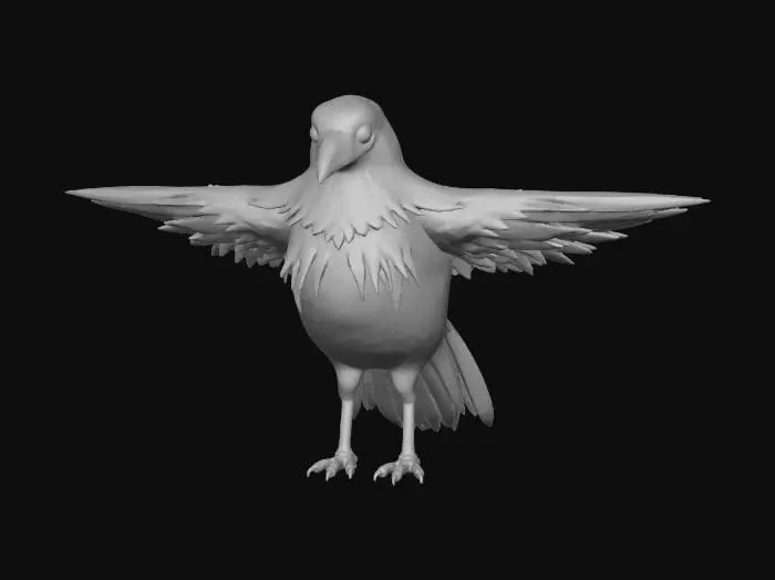 3D model for a black crow with its wings in a t-pose