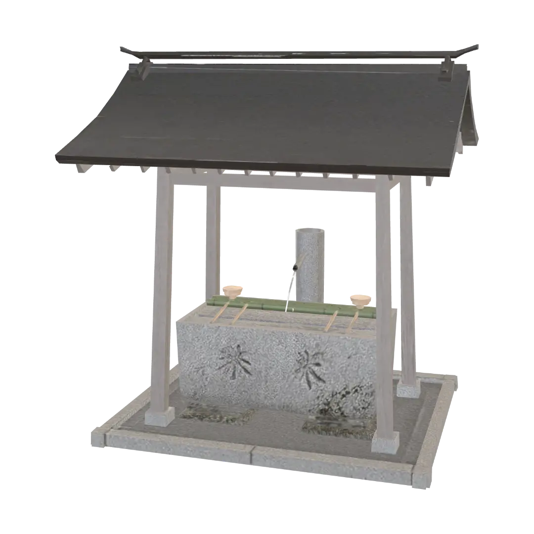 Shrine Water Pavilion - Torii 3D model, vytvořený pomocí AI