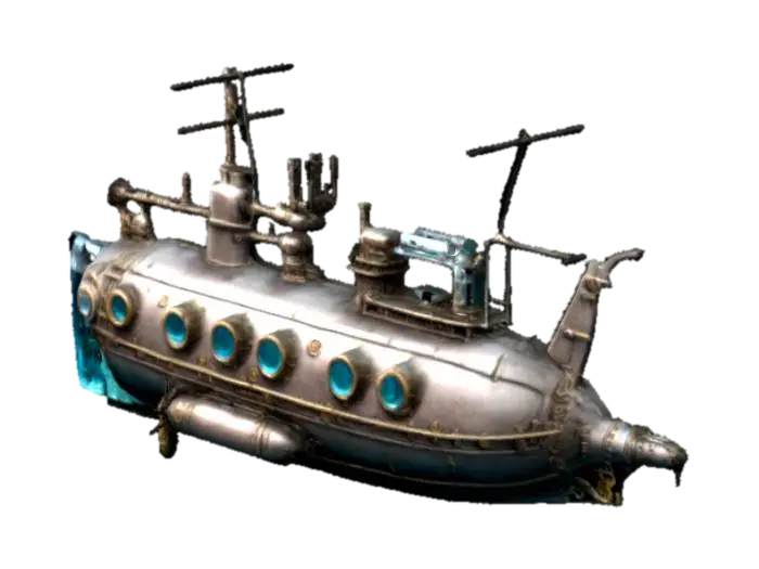 #Crystal Clay# Deep Sea Underwater Explorer Submarine, Steampunk 3D model, vytvořený pomocí AI