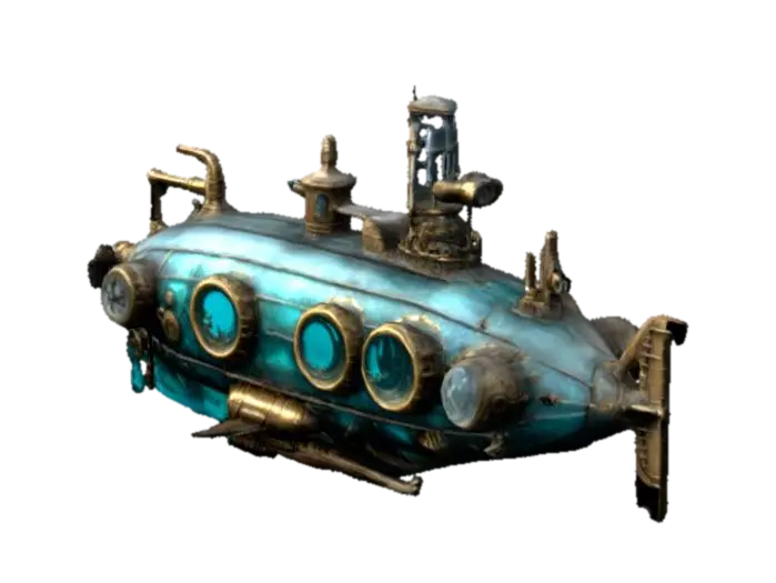 #Crystal Clay# Deep Sea Underwater Explorer Submarine, Steampunk 3D model, vytvořený pomocí AI
