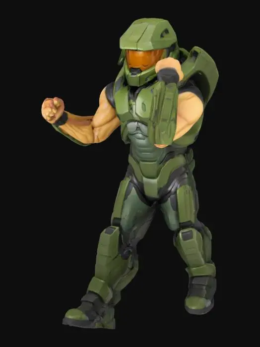 3D model for Master Chief flexing his arms, his armor is missing on his arms and instead you can see his bare skin where he has huge muscles