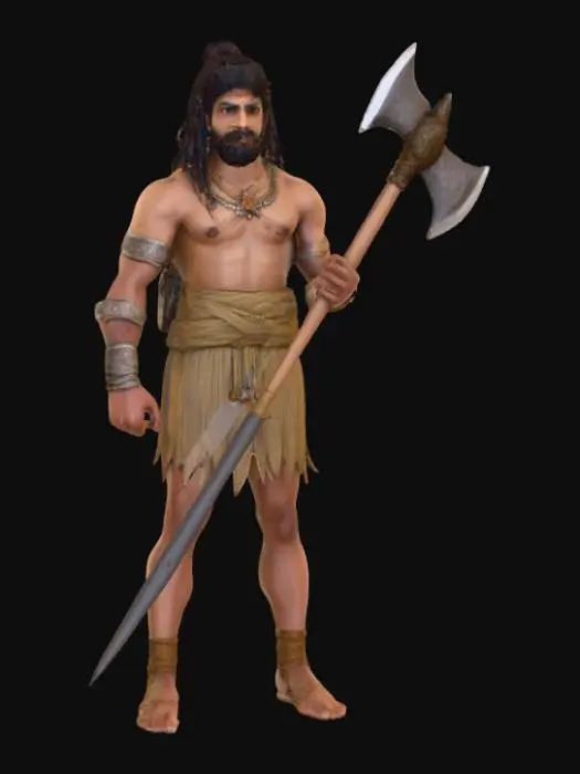 3D model for one young man holding a exe just like he inspired by lord parshurama
and his appernce is very simple, 