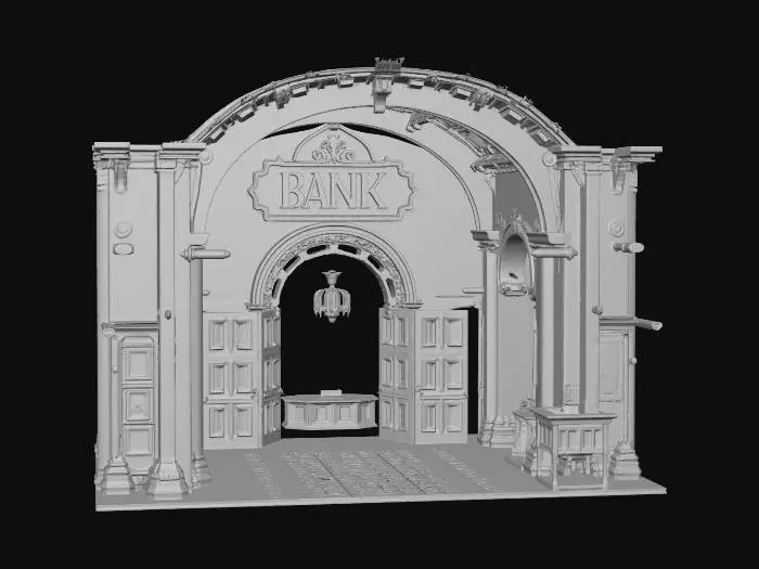 3D model for rpg bankhalle aussen offen mit innenraum