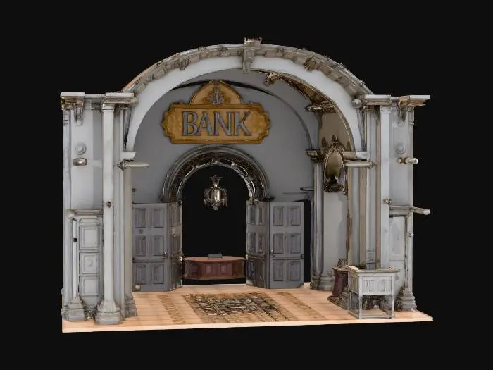 3D model for rpg bankhalle aussen offen mit innenraum
