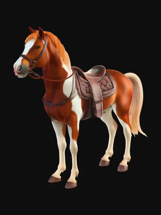 3D model for a wild west style horse with simple reins and saddle