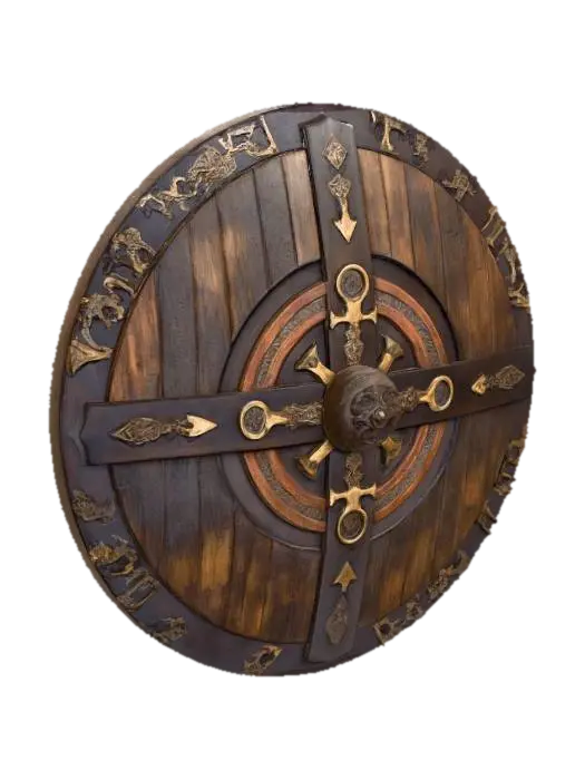 Modelo 3D de Nordic Shield Design Viking made of carved wood, gerado por IA