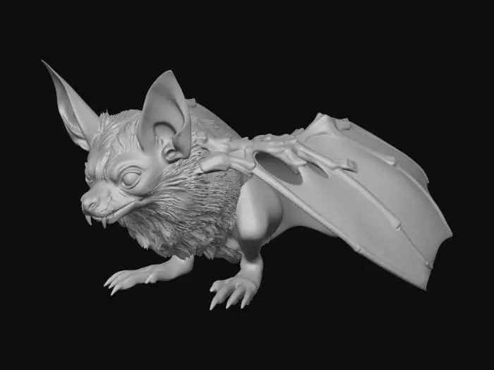 3D model for Generated a wingless, ill-tempered giant fox-bat from Oz, in a faded cave setting. Suggestion: For better 3D results, try to ensure the creature is on a plain background to isolate the model.