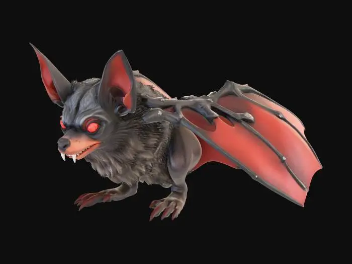 3D model for Generated a wingless, ill-tempered giant fox-bat from Oz, in a faded cave setting. Suggestion: For better 3D results, try to ensure the creature is on a plain background to isolate the model.