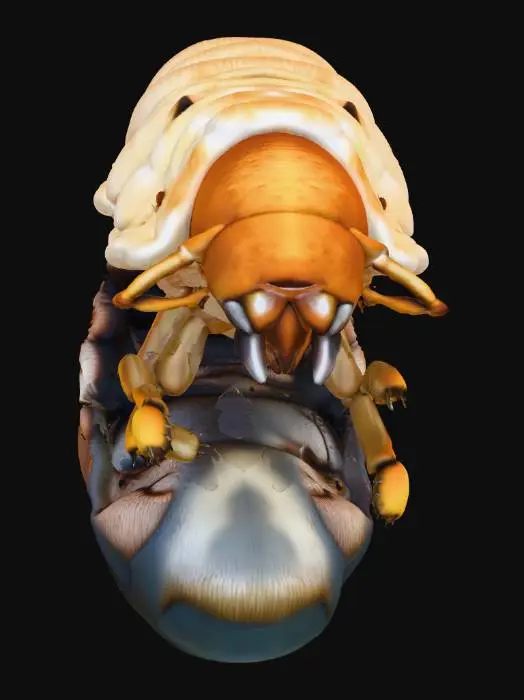 3D model for Grub in soil, puss filled, gross, giant grub, 4k, fine details,