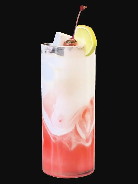 3D model for an elaborate cocktail with (swirling) white juices mixed in.