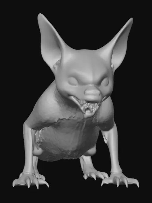 3D model for Generated a wingless, ill-tempered giant fox-bat from Oz, in a faded cave setting. Suggestion: For better 3D results, try to ensure the creature is on a plain background to isolate the model.