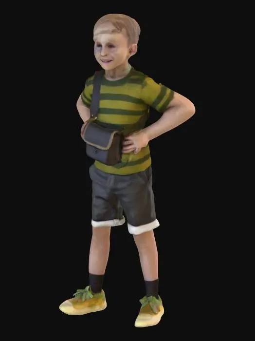 3D model for 1boy "Verne Troyer" as a little boy, as a boy who traveled to Oz and met Dorothy, in a faded garden setting. Suggestion: For better 3D results, try to ensure the creature is on a plain background to isolate the model. Also influences from the movie, "Wicked".