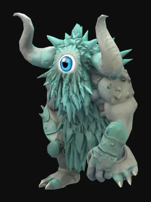 3D model for [Ireland] A stylized 3D model of Balor, the monstrous giant of the Fomorians. He has a single glowing eye sealed behind a layered helm, and jagged armor shaped like craggy rock and sea foam. His size is massive, and the design is stylized, clean, and slightly cartoonish. #AroundTheWorld#
