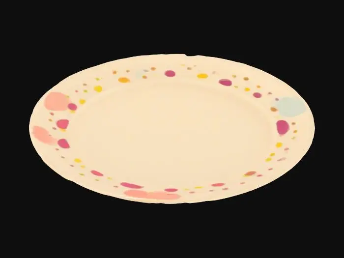 3D model for make a round and plain white dinner plate that's in the style of katamari damacy