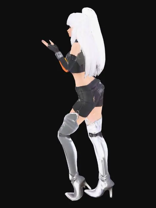 3D model for Hot mature anime girl wearing cyberpunk techwear clothing. Fit to be a VRchat avatar. Standing in T.