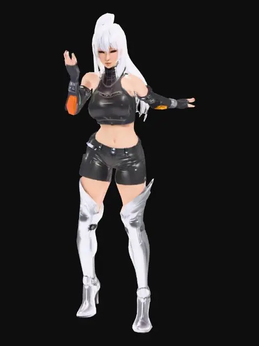 3D model for Hot mature anime girl wearing cyberpunk techwear clothing. Fit to be a VRchat avatar. Standing in T.