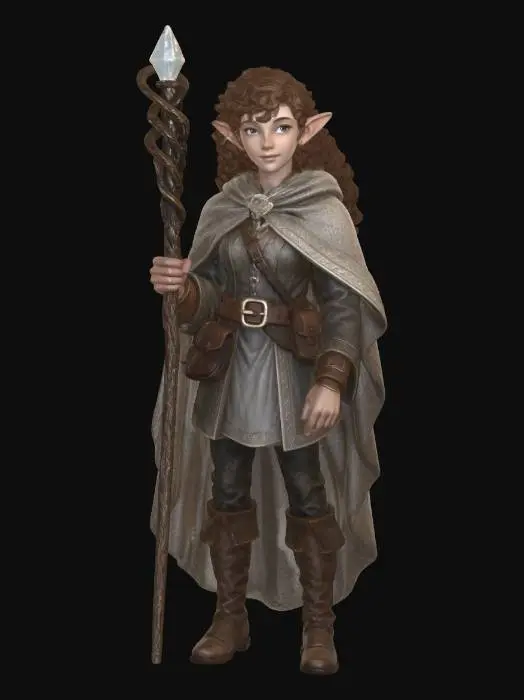 Elven Mage with Crystal Staff — Meshy AI 3D model