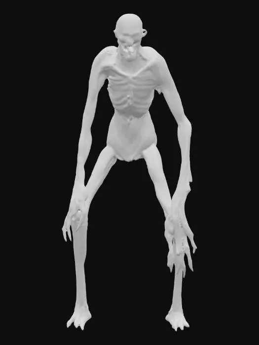 3D model for человек у которого вместо рук и ног большие резвия и голова перекошена на бок. Существо в стиле хоррор