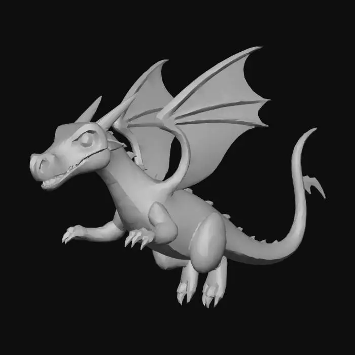 3D model for A low detail low poly red dragon with wings outstretched in a gliding pose