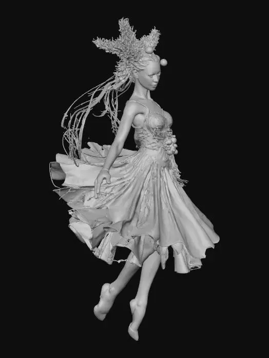 3D model for A stylized humanoid character representing the spirit of Christmas.
Abstract anatomy formed from flowing ribbons, bells, pine branches, and glowing light strands.
Elegant floating pose, strong silhouette.
Semi-transparent materials, soft glow.
Fantasy character design.
Single 3D character model, no environment.
Clean geometry, smooth surfaces, artistic style.
, #Christmas2025#