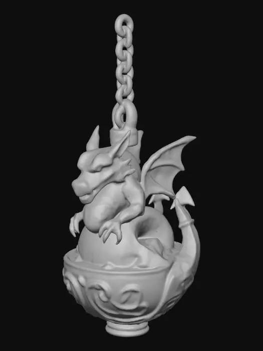3D model for Detailed 3D model of an ancient mystical amulet shaped like a small dragon curled around a glowing crystal, carved stone and bronze elements, ornate runic patterns, soft inner light, fantasy-mythology aesthetic, AR-ready, clean mesh, PBR texturing. no fon, no head and neck