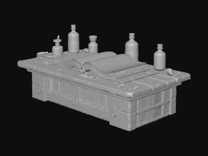 3D model for 一个魔法工作台上放这许多魔法药剂和魔法书，