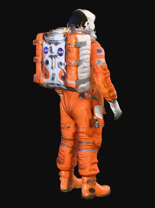 3D model for Ultra-detailed 3D render of a realistic astronaut suit, bright orange space suit inspired by NASA launch suits, full body, shown in two views side by side: front view and back view.
The suit has realistic fabric folds, seams, hoses, connectors, chest attachments, life-support backpack, detailed gloves and boots.
Helmet with reflective visor, modern aerospace design.
Neutral light gray studio background, soft shadows on the floor.
High realism, cinematic lighting, PBR materials, sharp focus, professional product render, symmetrical composition, clean and minimal style.
8K quality, ultra sharp, realistic proportions, no text, no logos, no watermark.