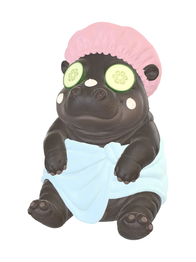 Hippo Spa Day - Turquoise 3D model, vytvořený pomocí AI