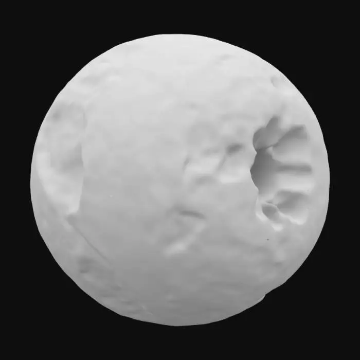 3D model for A moon with extremely deep flower shaped canyons, ultra high detail, deep cracks & deep edges, sharp outside edges, very sharp inside edges, extremely exaggerated small details, multiple large craters, multiple rings around the moon, proportional, 8k details, ultra high detail large boulders, full color, 90 degree angles at crater edges, realistic, Ultra alien details, Highly Detailed, Fantasy, futuristic,