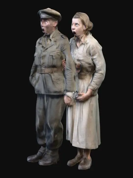 3D model for world war 2 french male & female civilian with child, cowering in fright 