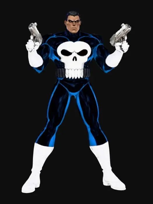 3D model for punisher marvel comic hero with black outfit with white gloves and white boots