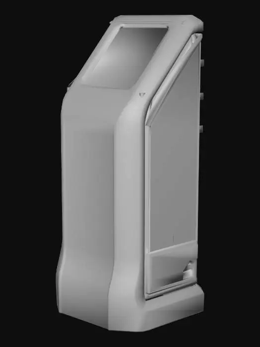 3D model for Design a standing handprint biometrics scanner, in futuristic high-end dark-steel and nano-carbon-fiber-composite material. Not complex design but a compromise between elegance and utilitarianism. Slight weathering on the surfaces from much use and a busy industrial environment.
No background, studio lit focus on object.