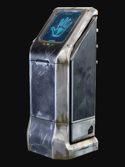 3D model for Design a standing handprint biometrics scanner, in futuristic high-end dark-steel and nano-carbon-fiber-composite material. Not complex design but a compromise between elegance and utilitarianism. Slight weathering on the surfaces from much use and a busy industrial environment.
No background, studio lit focus on object.