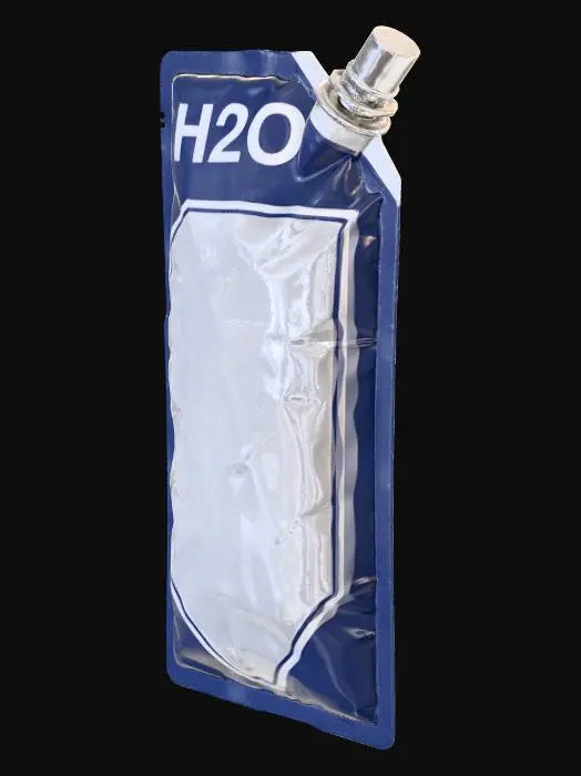 3D model for Slim futuristic water pouch made from soft, flexible vacuum-sealed metallic foil and polymer film. GLACIES
