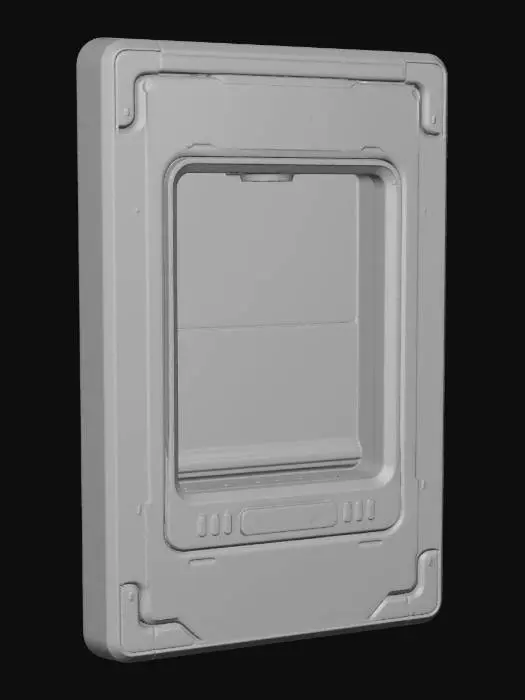 3D model for Futuristic wall-mounted water pouch dispenser with a minimalist, high-end sci-fi design. GLACIES