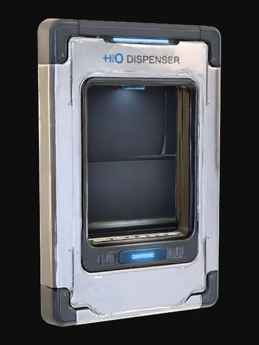 3D model for Futuristic wall-mounted water pouch dispenser with a minimalist, high-end sci-fi design. GLACIES